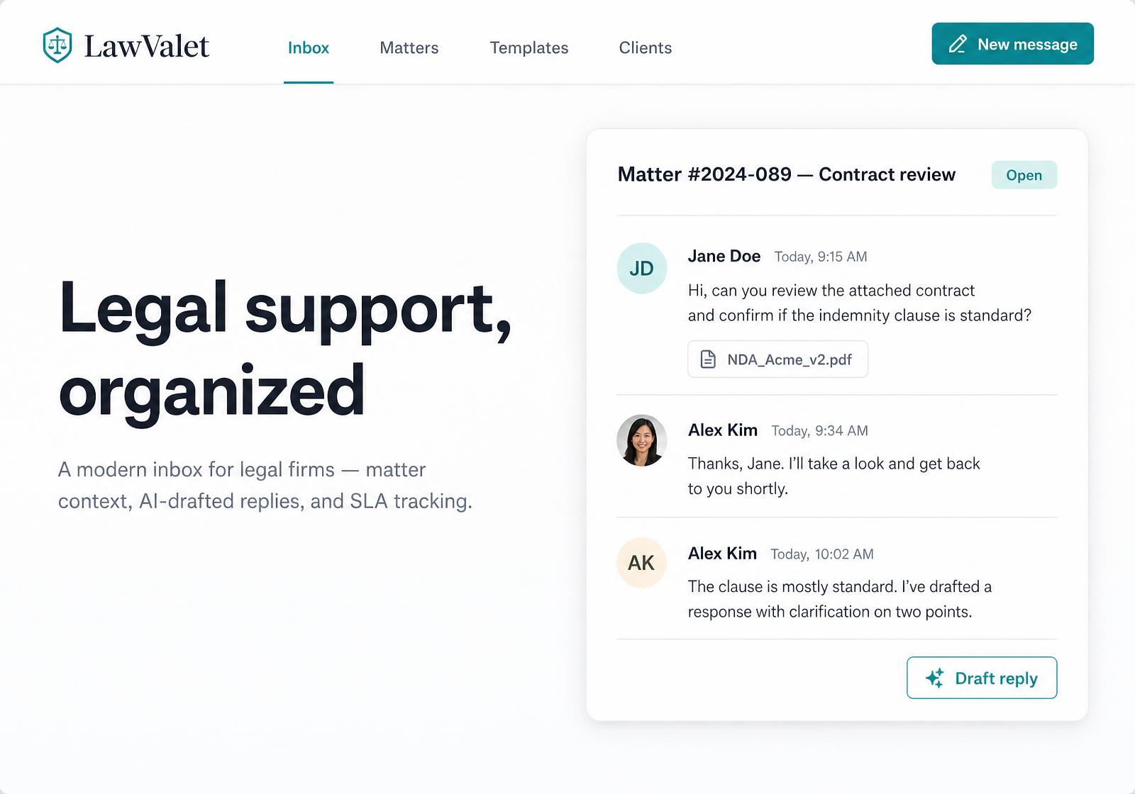 LawValet product interface
